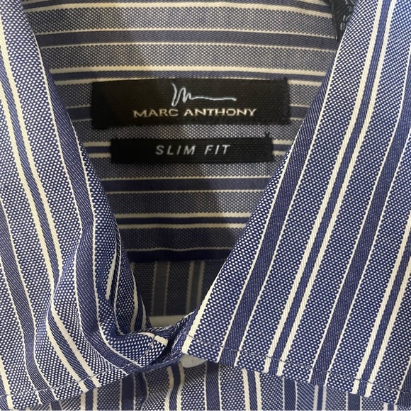 Marc Anthony NWT Men's Blue Striped Shirt slim fit. Size 16.5. 34-35 sleeve. - Picture 6 of 6